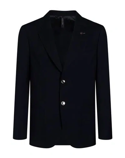 Paoloni Man Blazer Midnight Blue Size 40 Virgin Wool In Black