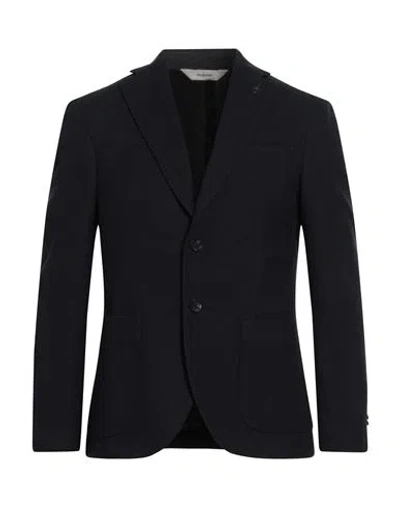 Paoloni Man Blazer Midnight Blue Size 40 Virgin Wool, Cotton In Black
