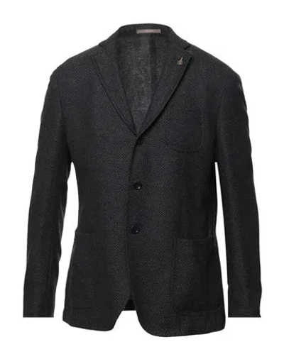 Paoloni Man Blazer Midnight Blue Size 40 Virgin Wool, Cotton, Cashmere In Black