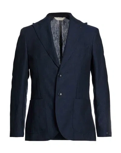 Paoloni Man Blazer Midnight Blue Size 42 Linen