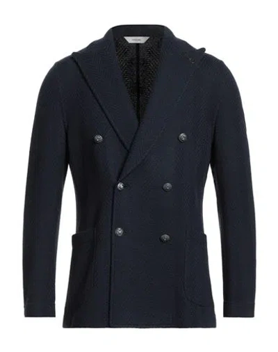 Paoloni Man Blazer Midnight Blue Size 42 Wool, Cotton In Black