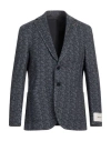 Paoloni Man Blazer Midnight Blue Size 44 Cotton, Elastane In Blue