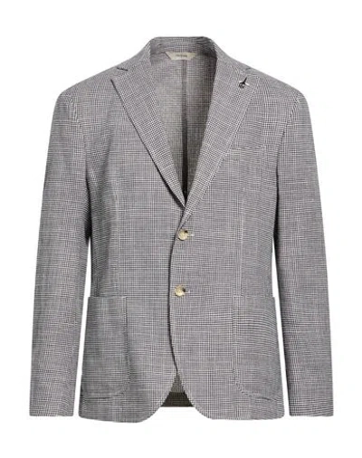 Paoloni Man Blazer Midnight Blue Size 44 Cotton, Linen, Polyester In Gray