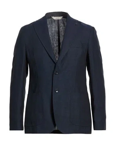 Paoloni Man Blazer Midnight Blue Size 44 Linen