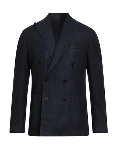 Paoloni Man Blazer Midnight Blue Size 44 Virgin Wool, Polyester In Black