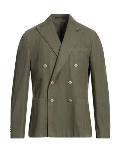 Paoloni Man Blazer Military Green Size 40 Cotton, Linen