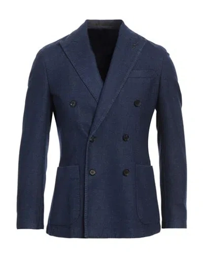 Paoloni Man Blazer Navy Size 38 Virgin Wool, Polyester In Navy Blue