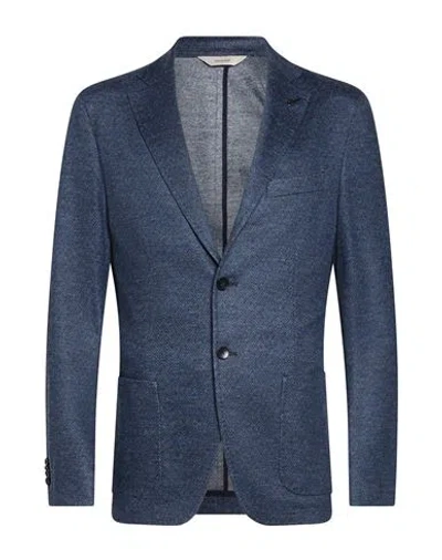 Paoloni Man Blazer Navy Size 38 Virgin Wool, Cotton In Blue