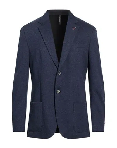 Paoloni Man Blazer Navy Size 40 Cotton, Elastane In Blue