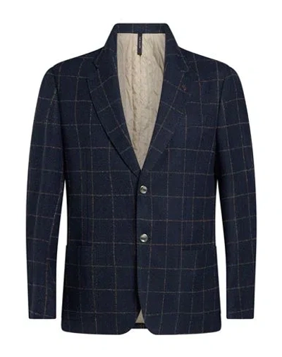 Paoloni Man Blazer Navy Size 40 Virgin Wool, Cotton, Wool, Silk, Polyamide In Blue