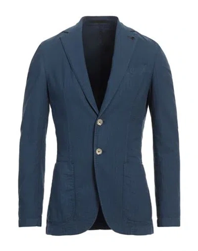 Paoloni Man Blazer Navy Size 42 Cotton, Viscose