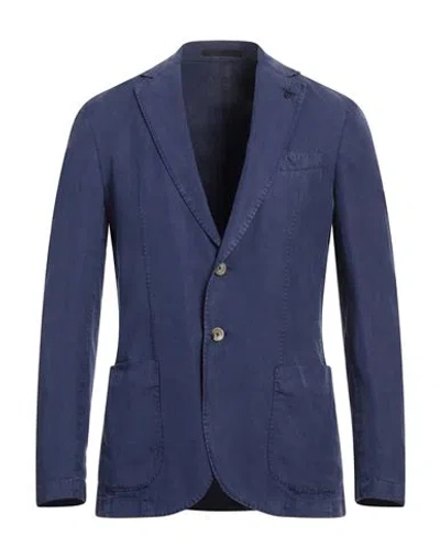 Paoloni Man Blazer Navy Size 36 Lyocell, Linen, Cotton
