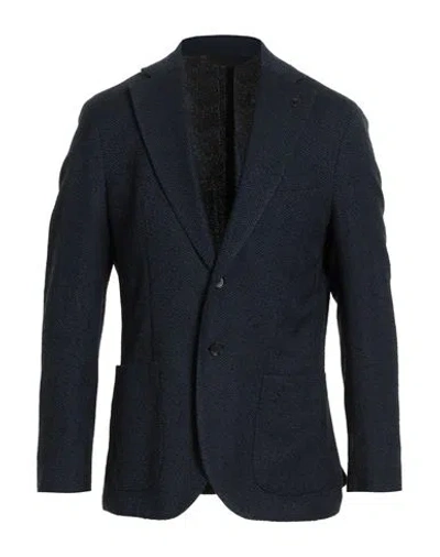 Paoloni Man Blazer Navy Size 42 Virgin Wool, Polyester, Cotton, Polyamide In Blue