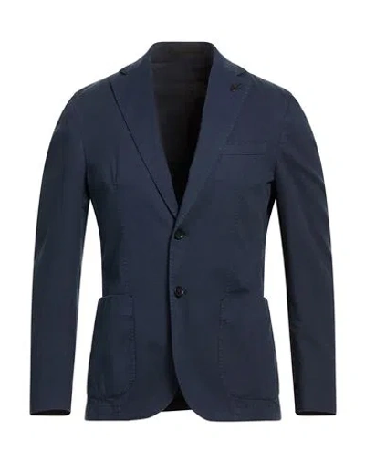 Paoloni Man Blazer Navy Size 44 Cotton, Elastane In Blue
