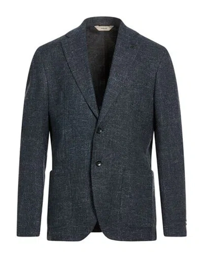 Paoloni Man Blazer Navy Size 44 Cotton, Viscose, Linen, Elastane In Blue