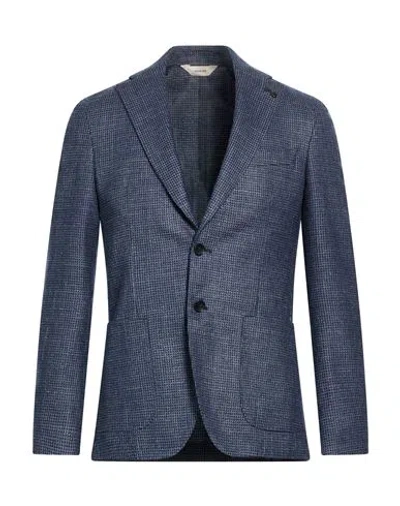 Paoloni Man Blazer Navy Size 44 Virgin Wool, Silk, Linen In Blue
