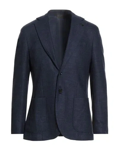 Paoloni Man Blazer Navy Size 44 Virgin Wool, Silk, Synthetic Fibers, Cotton, Cashmere In Blue