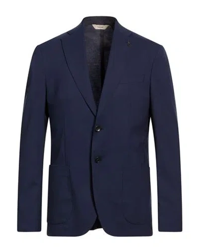 Paoloni Man Blazer Navy Size 44 Wool, Elastane In Blue