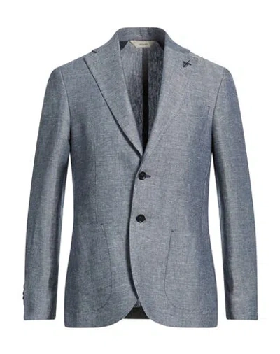 Paoloni Man Blazer Navy Size 46 Linen, Wool, Viscose, Polyester In Blue