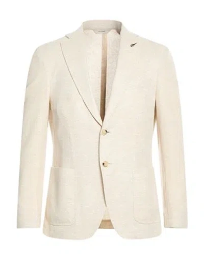 Paoloni Man Blazer Off White Size 46 Linen, Cotton, Polyamide In Brown
