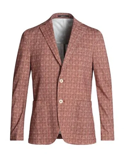 Paoloni Man Blazer Rust Size 42 Cotton, Elastane In Red