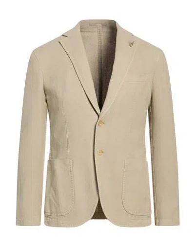 Paoloni Man Blazer Sage Green Size 40 Cotton, Silk In Neutral