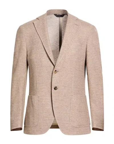 Paoloni Man Blazer Sand Size 40 Cotton, Linen, Polyamide In Neutral