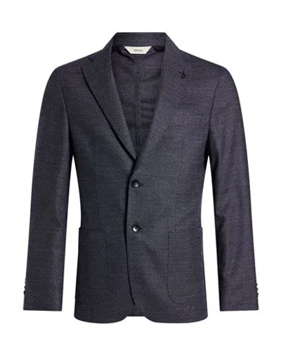 Paoloni Man Blazer Slate Blue Size 36 Virgin Wool, Elastane In Gray