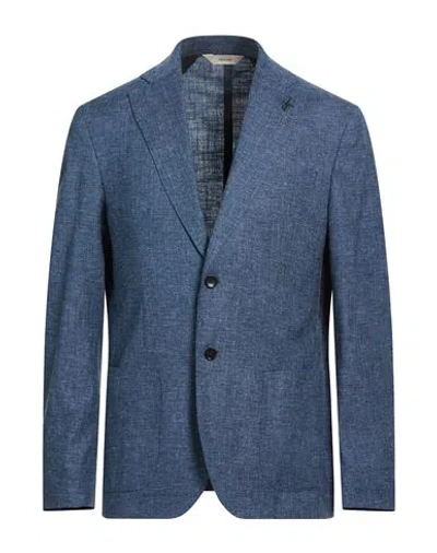 Paoloni Man Blazer Slate Blue Size 40 Cotton, Virgin Wool, Viscose, Linen, Elastane