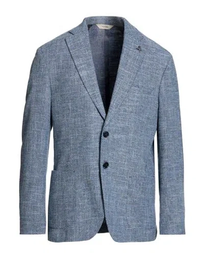Paoloni Man Blazer Slate Blue Size 42 Cotton, Viscose, Linen, Elastane