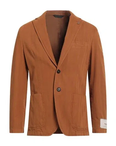 Paoloni Man Blazer Camel Size 40 Cotton, Elastane In Beige