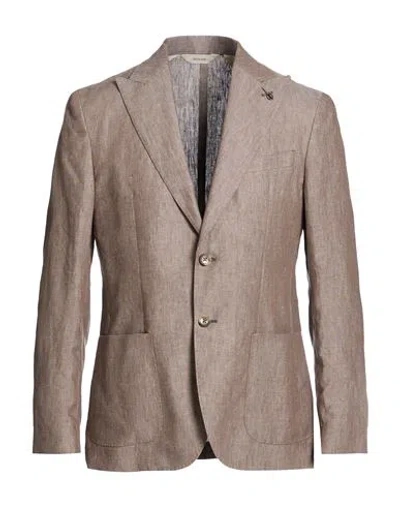 Paoloni Man Blazer Taupe Size 42 Linen In Brown