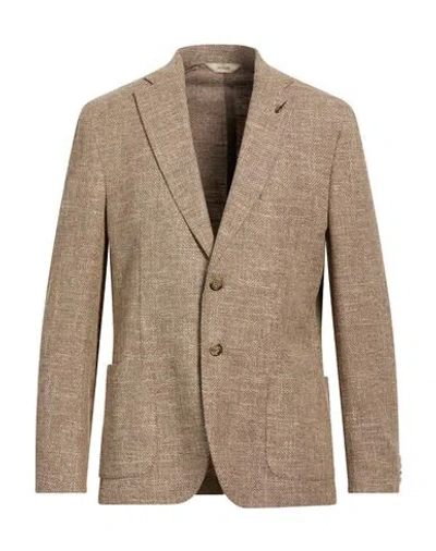 Paoloni Man Blazer Taupe Size 46 Cotton, Viscose, Linen, Elastane In Blue