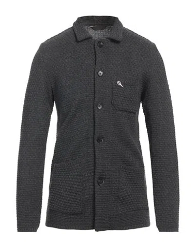 Paoloni Man Cardigan Charcoal Size 42 Acrylic, Wool In Grey