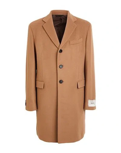 Paoloni Man Coat Camel Size 42 Virgin Wool, Polyamide, Cashmere In Sand