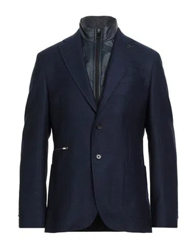 Paoloni Man Jacket Navy Size 42 Virgin Wool, Elastane In Blue
