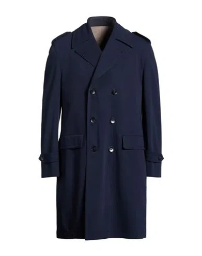 Paoloni Man Overcoat & Trench Coat Navy Size 40 Polyester, Viscose, Wool, Elastane In Blue