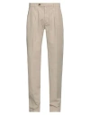 Paoloni Man Pants Beige Size 36 Cotton, Linen