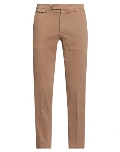 Paoloni Man Pants Camel Size 38 Cotton, Elastane In Brown