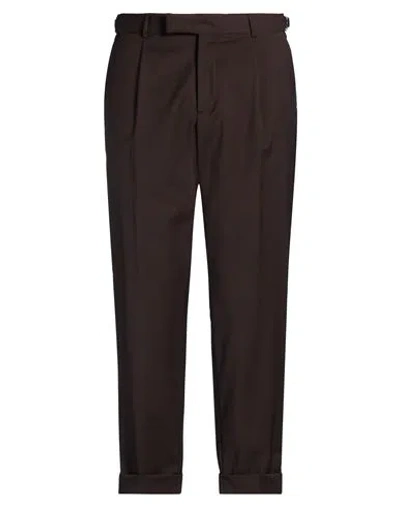 Paoloni Man Pants Dark Brown Size 40 Wool, Elastane In Black