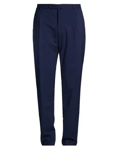 Paoloni Man Pants Navy Size 40 Wool, Elastane In Blue