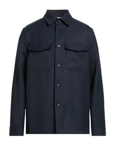 Paoloni Man Shirt Midnight Blue Size 42 Virgin Wool, Elastane