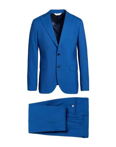 Paoloni Man Suit Azure Size 42 Wool, Elastane In Blue