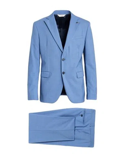 Paoloni Man Suit Azure Size 42 Wool, Elastane In Blue