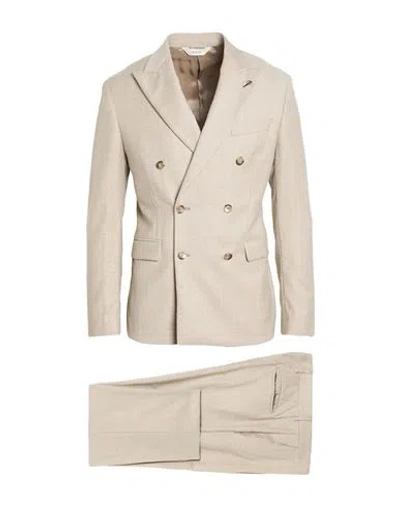 Paoloni Man Suit Beige Size 40 Virgin Wool, Elastane In Nude