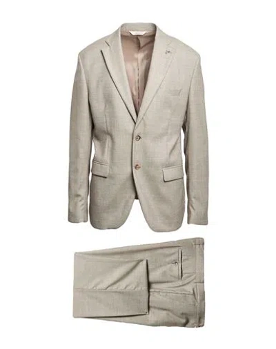 Paoloni Man Suit Beige Size 44 Virgin Wool, Elastane In Gray
