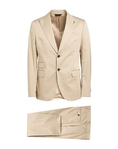 Paoloni Man Suit Beige Size 42 Cotton, Elastane