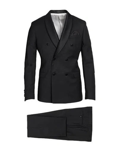 Paoloni Man Suit Black Size 38 Wool, Viscose, Polyester, Elastane