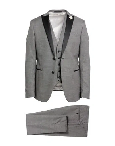 Paoloni Man Suit Black Size 40 Virgin Wool, Cotton In Gray