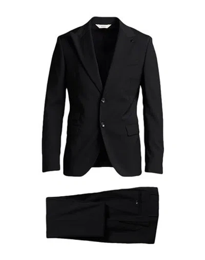 Paoloni Man Suit Black Size 42 Wool, Elastane